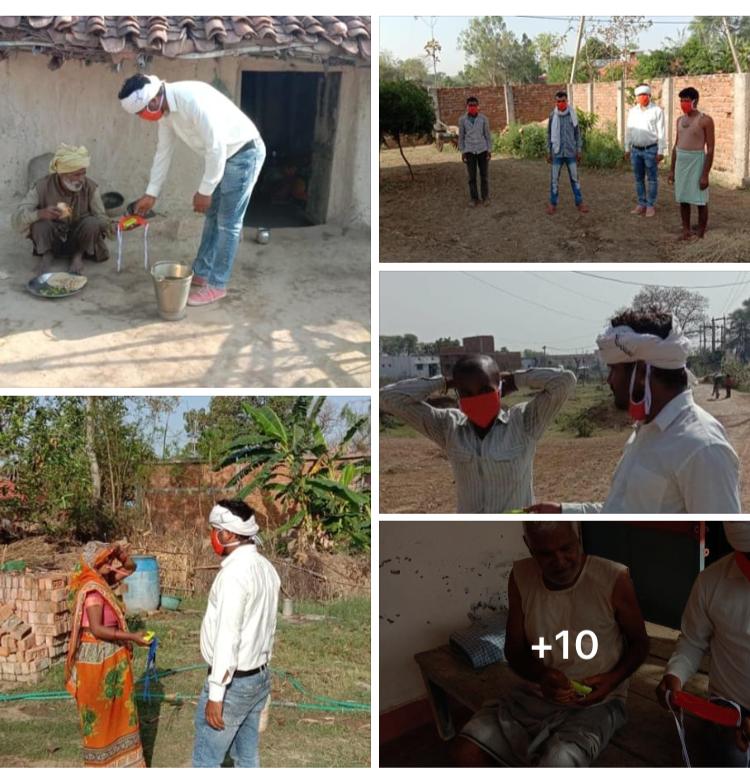 ग्राम पंचायत सोनौरा मे घर घर जा कर मास्क एवम साबुन का बितरन कर रहे हैं