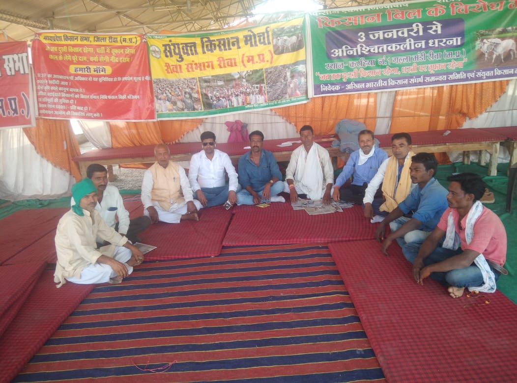 किसान बिल के विरोध में 77वें  दिन किसान नरेंद्र पाठक बम्होरी के नेतृत्व में दिया गया धरना
